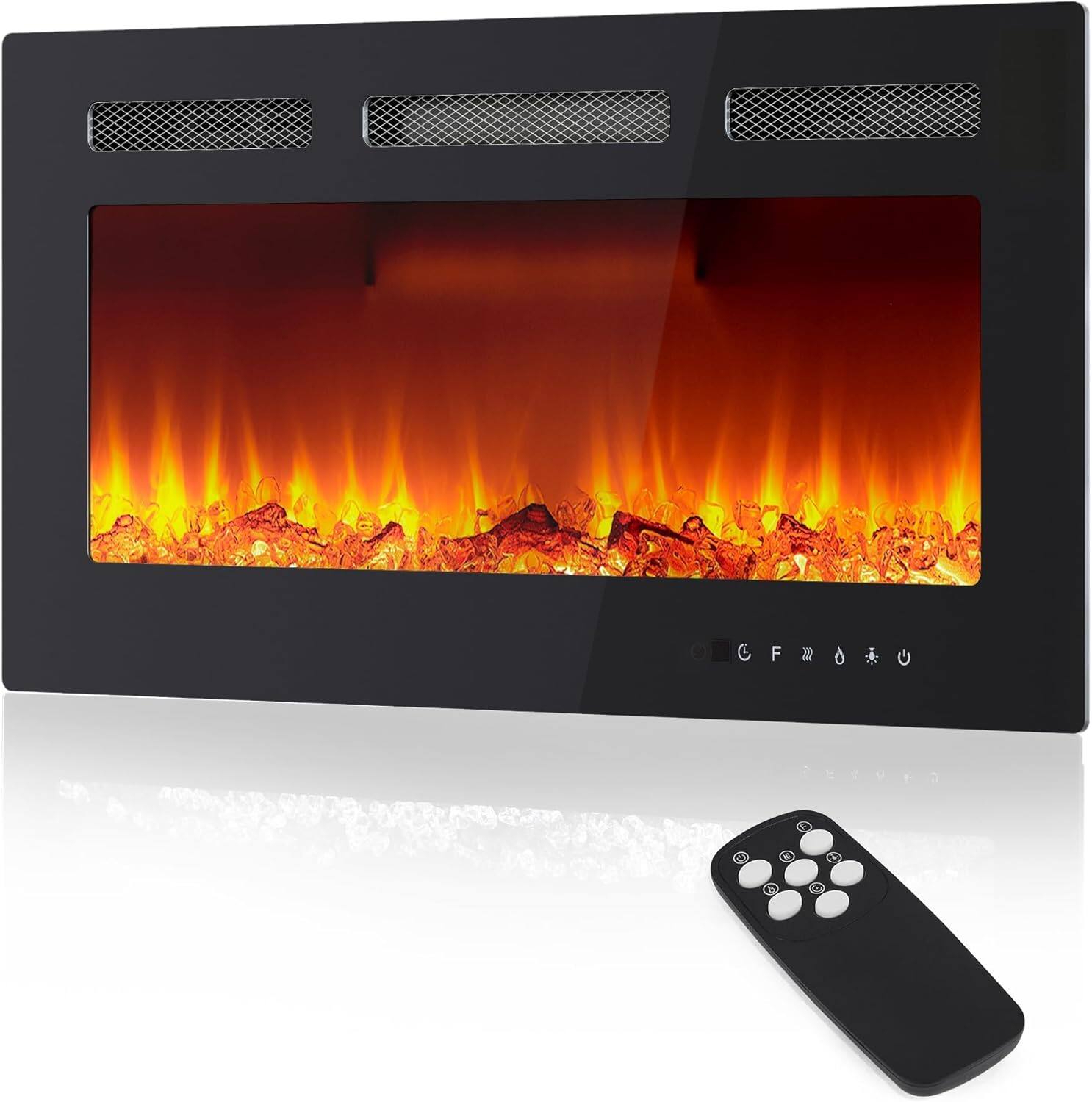 Front. GARVEE - 40in Recessed Wall Mounted Electric Fireplace with Timer Remote Control and Touch Screen 750/1500w.