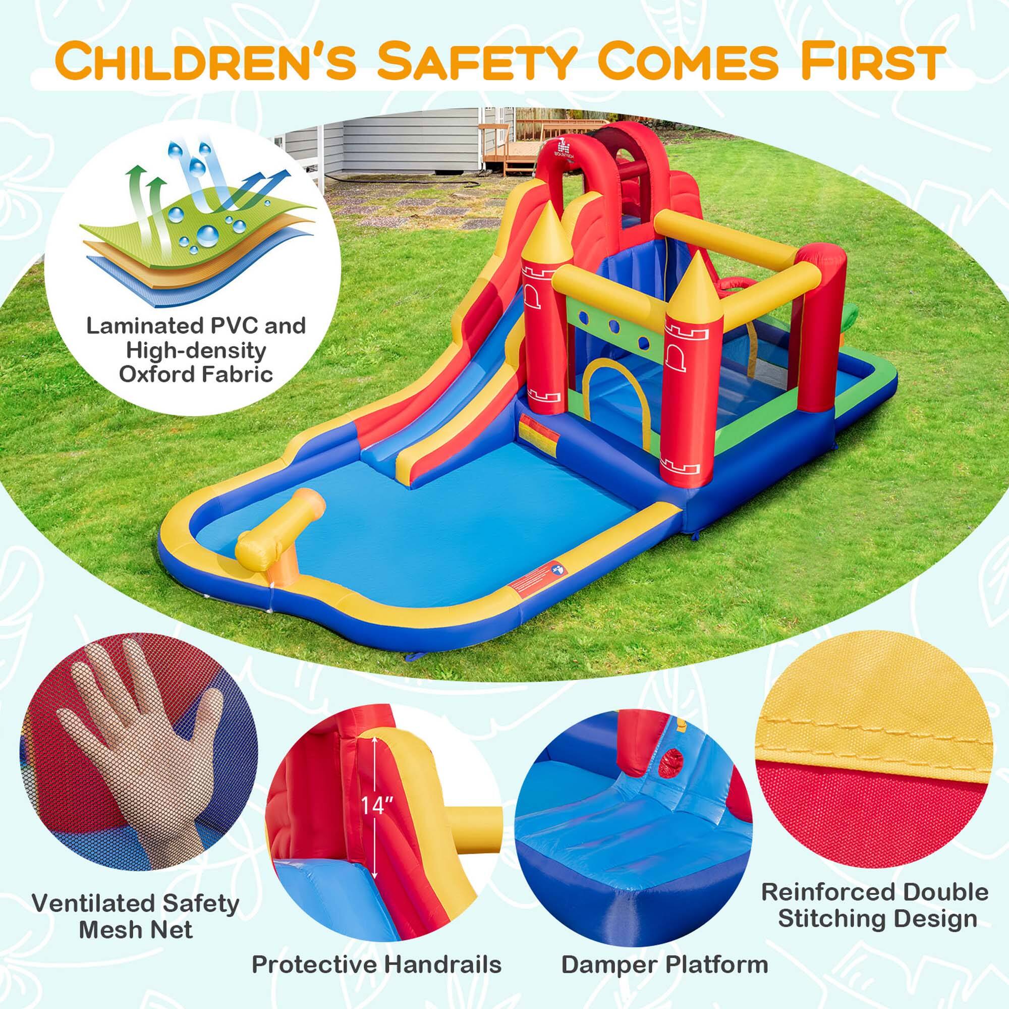 CHILDREN'S SAFETY COMES FIRST

- Laminated PVC and High-density Oxford Fabric
- Ventilated Safety Mesh Net
- Protective Handrails
- Reinforced Double Stitching Design
- Damper Platform