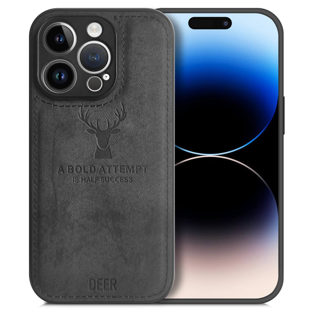 Alpha Digital - Iphone 14pro - Protective Case W/ Luxury Soft Cloth & Deer Design- Anti-dirt/shock - Black
