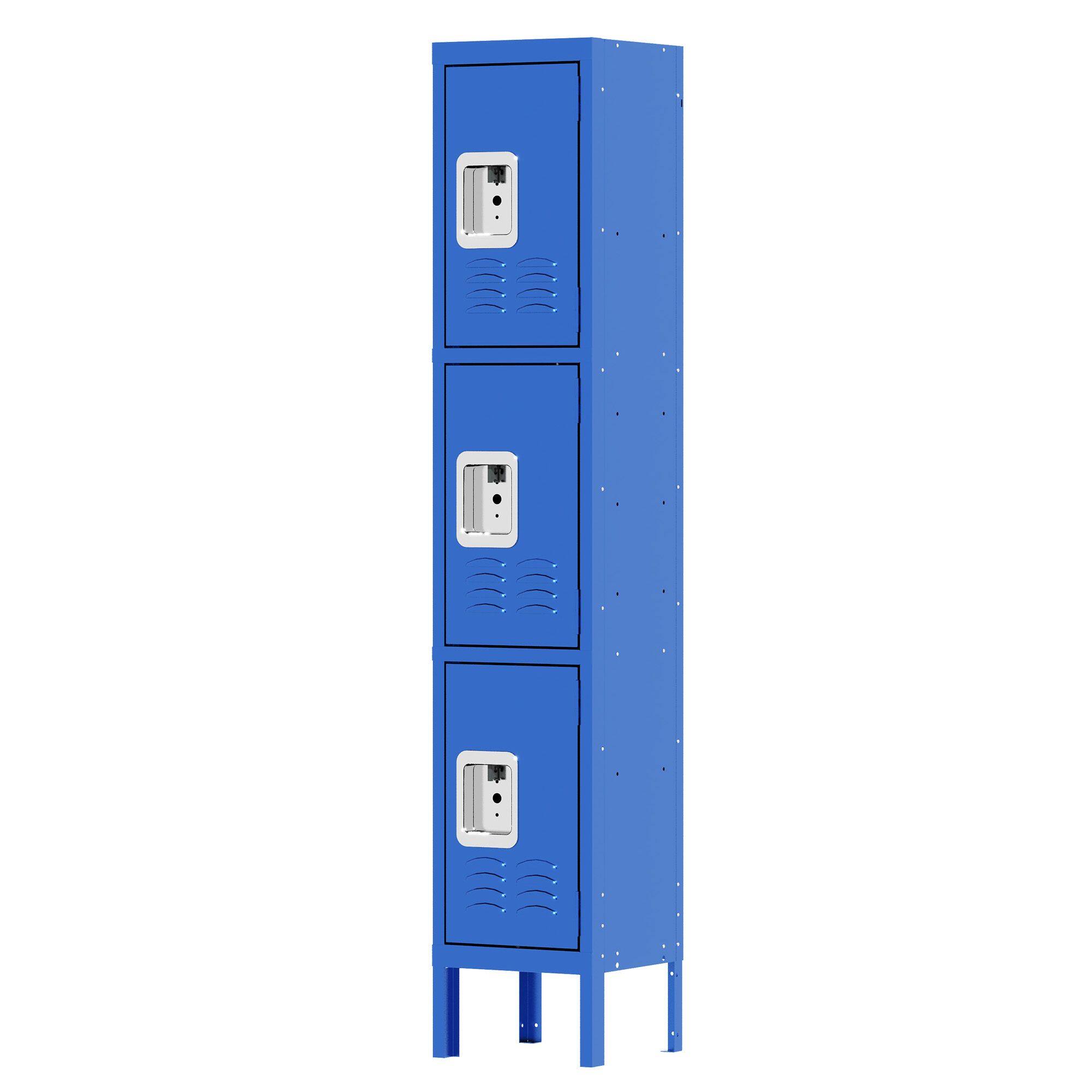 Back. Mirfee - 66" Metal Lockers with 3 Doors, Storage Cabinet for Gym School - Blue.