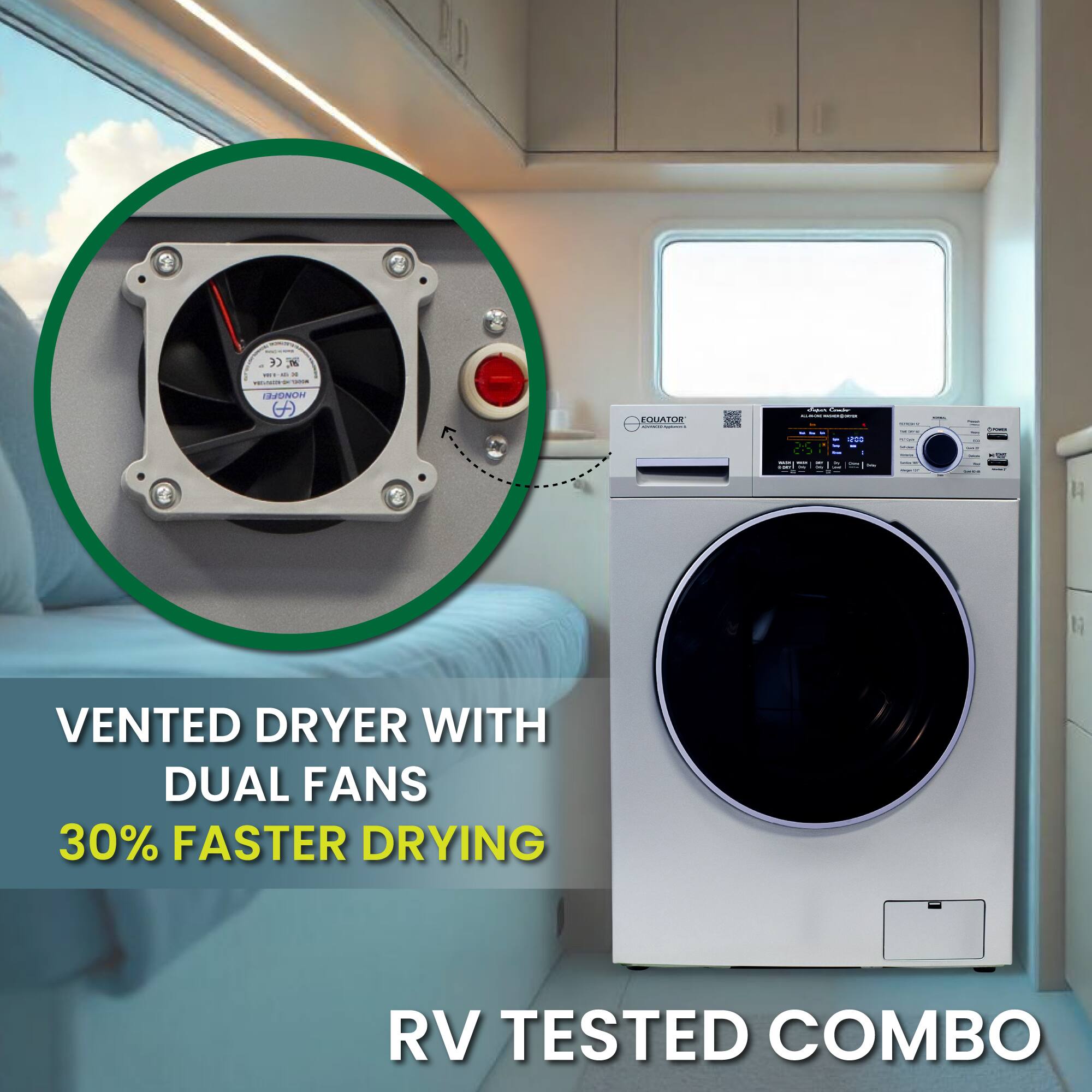 30% FASTER DRYING, VENTED DRYER WITH DUAL FANS, RV TESTED COMBO
