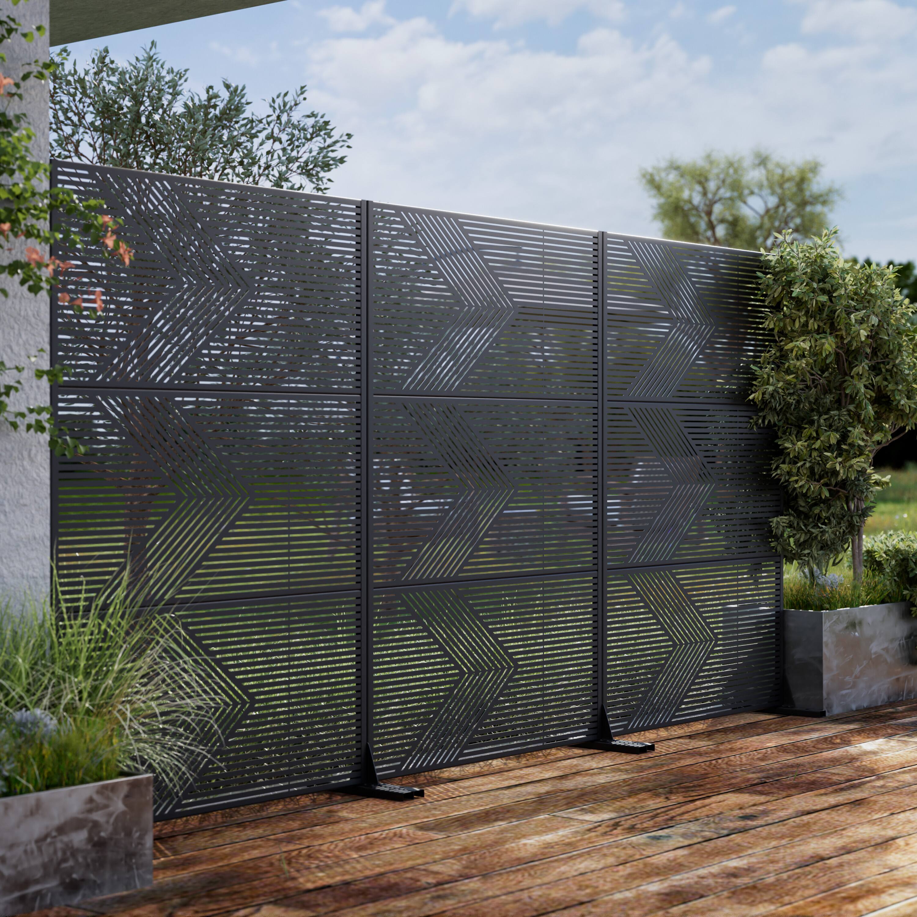 Alt View 2. PexFix - 72 in. x 47 in. Cedric Pattern Metal Outdoor Privacy Screen & Panels, Freestanding Garden Divider Fence - Black.