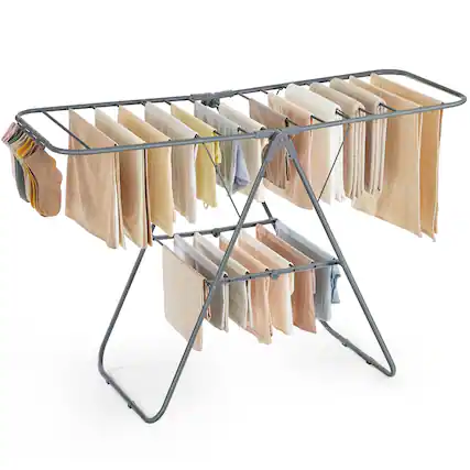 Front. Songmics Home - Clothes Drying Rack, Laundry Rack, Free-Standing Indoor Airer, 21.7 x 58.3 x 39.4 Inches - Gray.