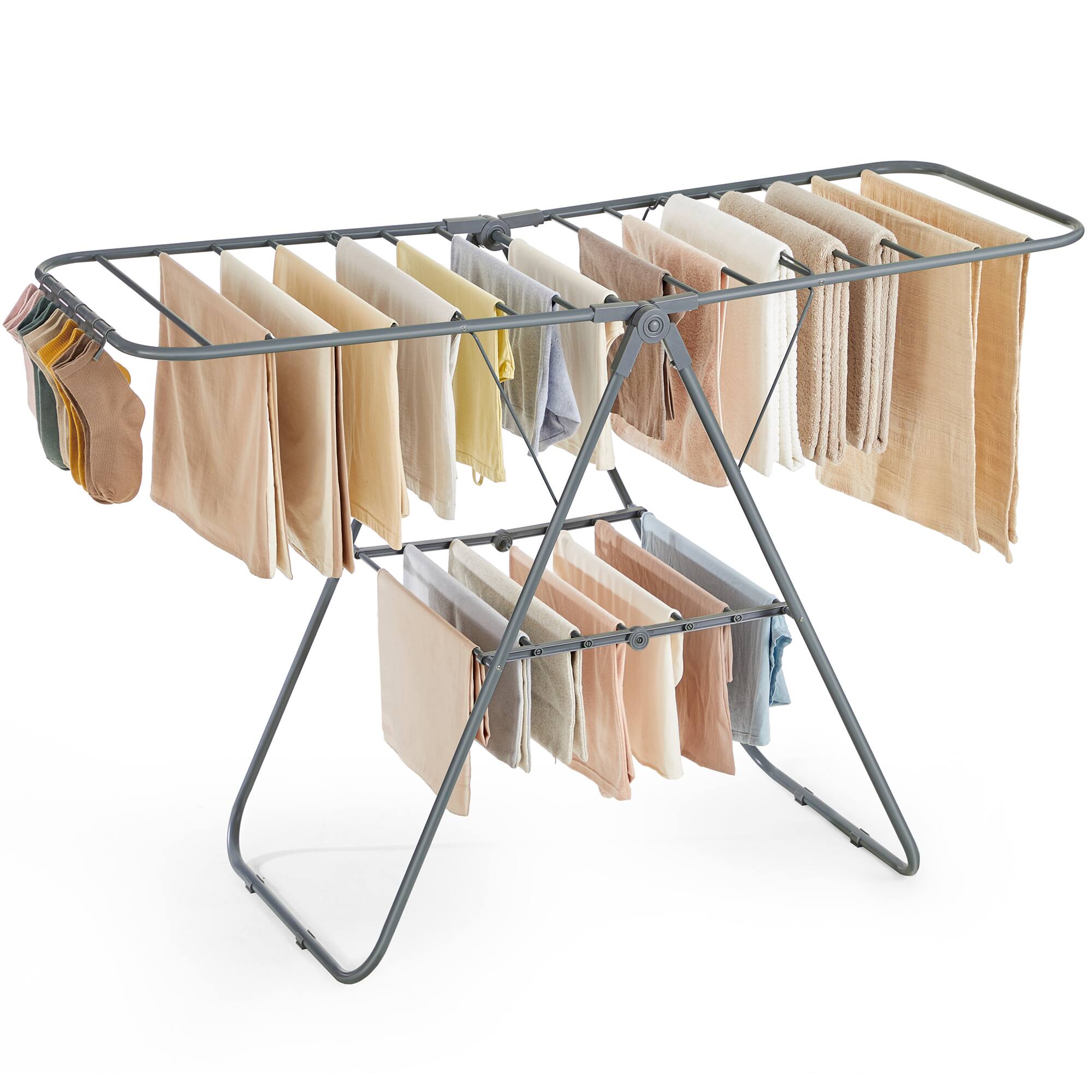 Front. Songmics Home - Clothes Drying Rack, Laundry Rack, Free-Standing Indoor Airer, 21.7 x 58.3 x 39.4 Inches - Gray.