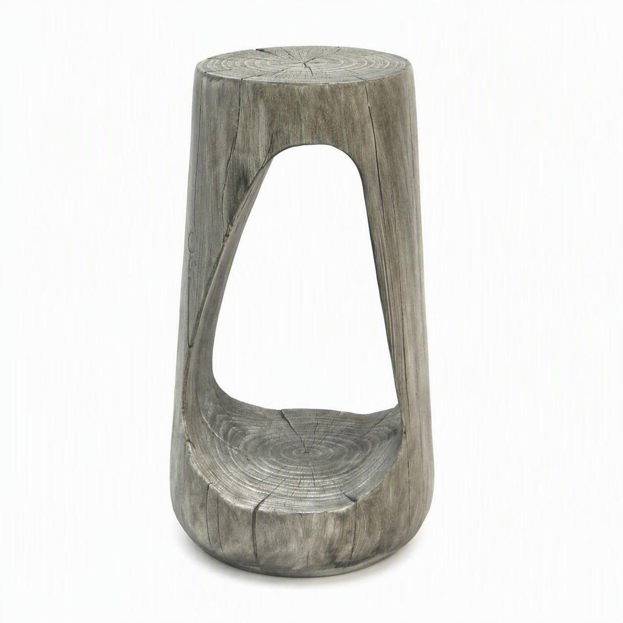 Front. RYHNUYNE - Outdoor Side Table with Wood-Grain Finish, Hollow Design Accent Stool for Patio Balcony Poolside - Gray.