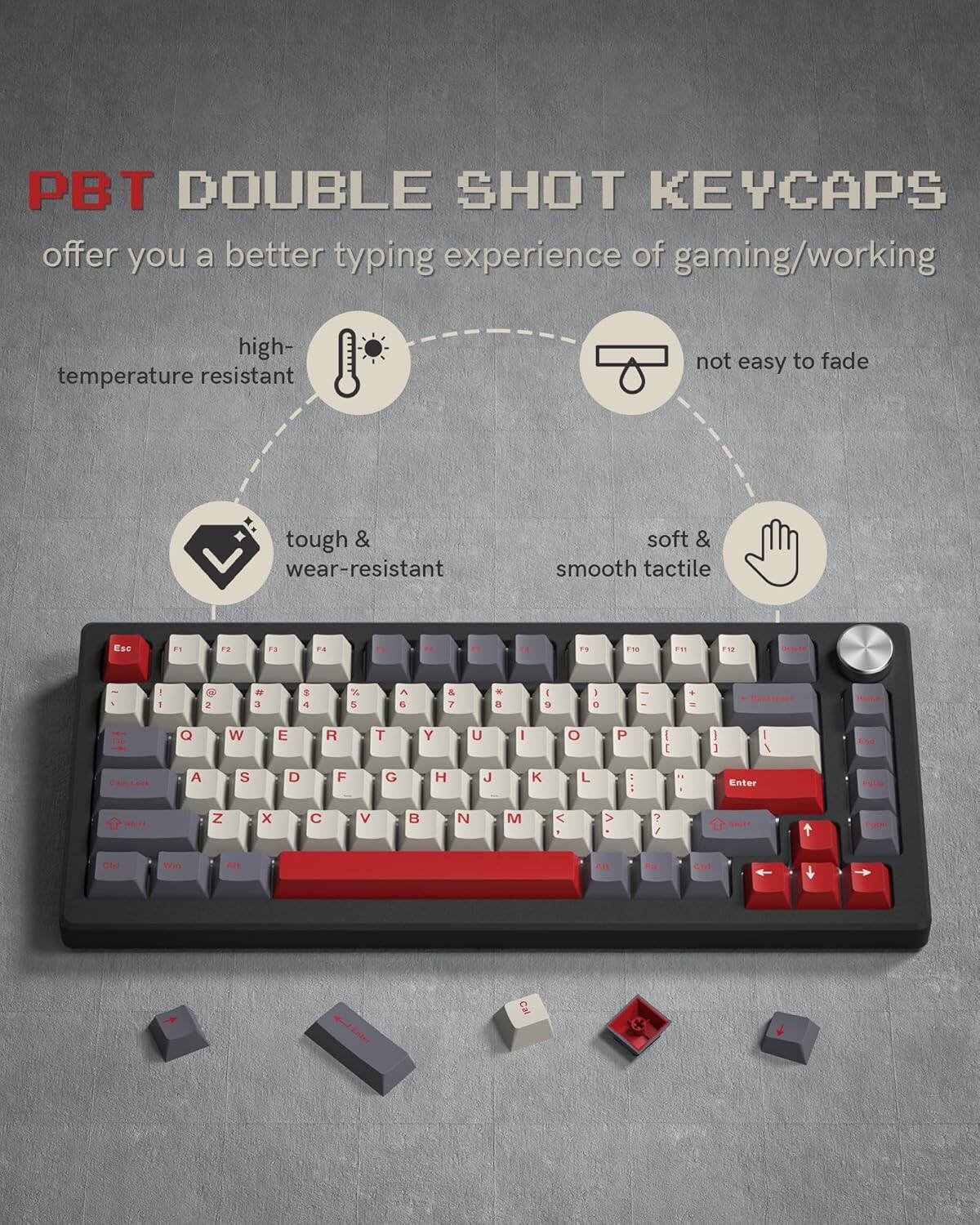 PBT DOUBLE SHOT KEYCAPS offer you a better typing experience of gaming/working

- high-temperature resistant
- not easy to fade
- tough & wear-resistant
- soft & smooth tactile