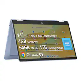HP - 2-in-1 14" Touch-Screen Chromebook Laptop - Intel Processor N100 2023 - 4GB Memory - 64GB eMMC - Blue