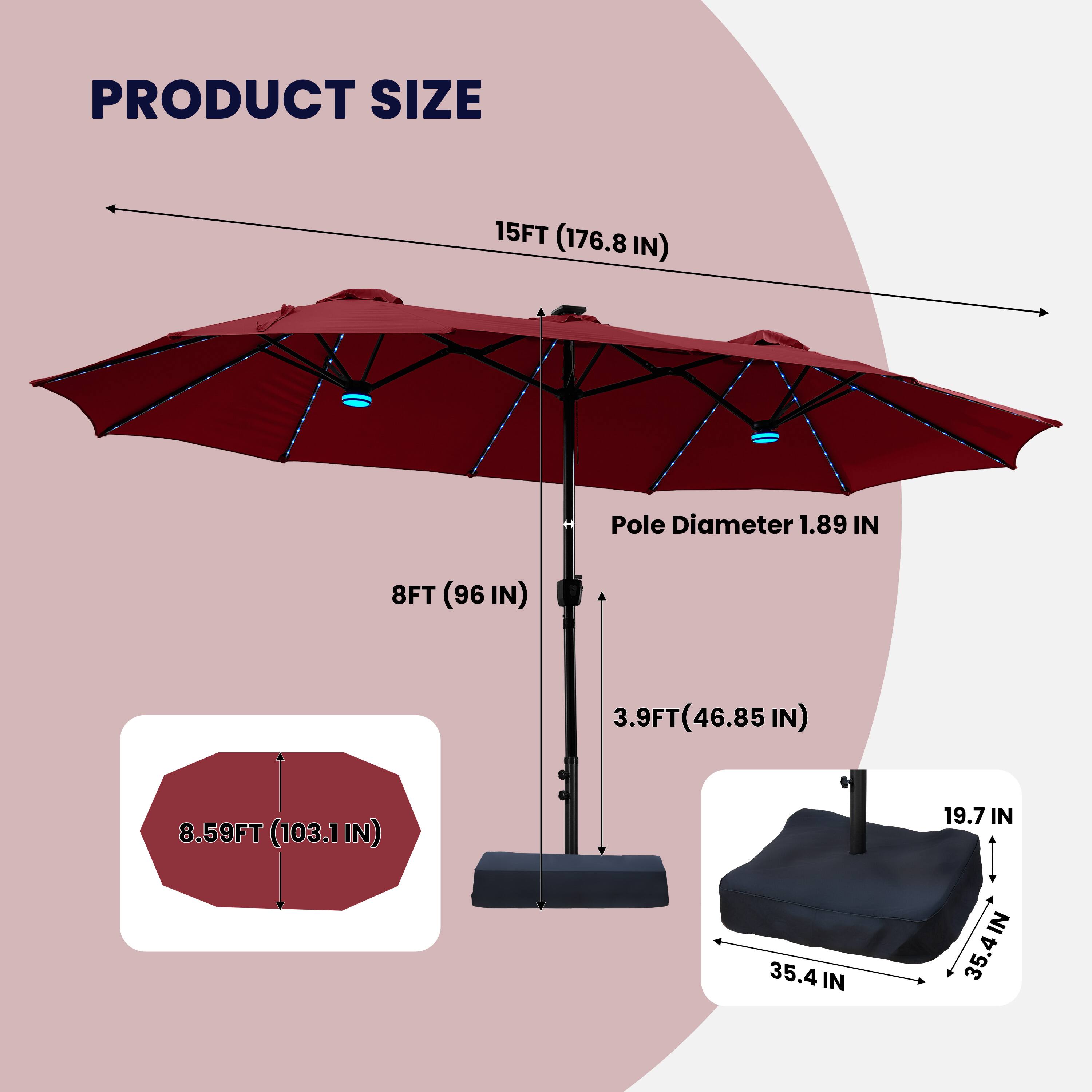 PRODUCT SIZE  
15FT (176.8 IN)  
Pole Diameter 1.89 IN  
8FT (96 IN)  
3.9FT (46.85 IN)  
8.59FT (103.1 IN)  
19.7 IN  
35.4 IN  
35.4 IN