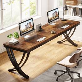 Tribesigns - 78.7-Inch Two-Person Computer Desk with Metal Frame and Adjustable Feet for Home Office or Study - Brown