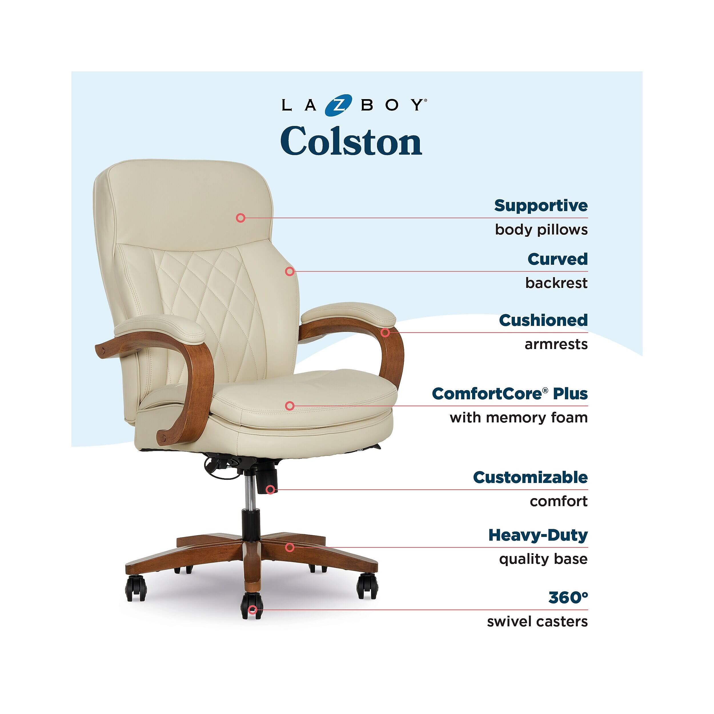 LA-Z-BOY Colston Supportive body pillows Curved backrest Cushioned armrests ComfortCore® Plus with memory foam Customizable comfort Heavy-Duty quality base 360° swivel casters