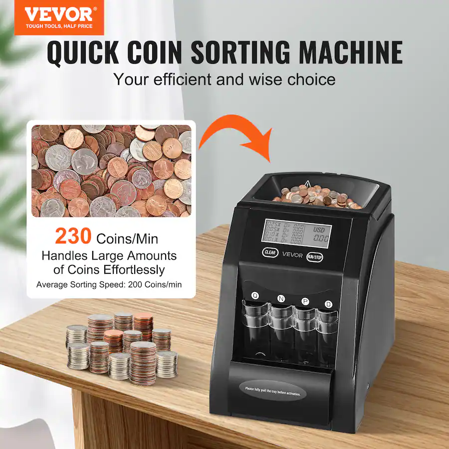 Coin Minter Machine USD Coin Sorter, Coin Counter Machine for 4 Kinds of USD Coins, Coin ...