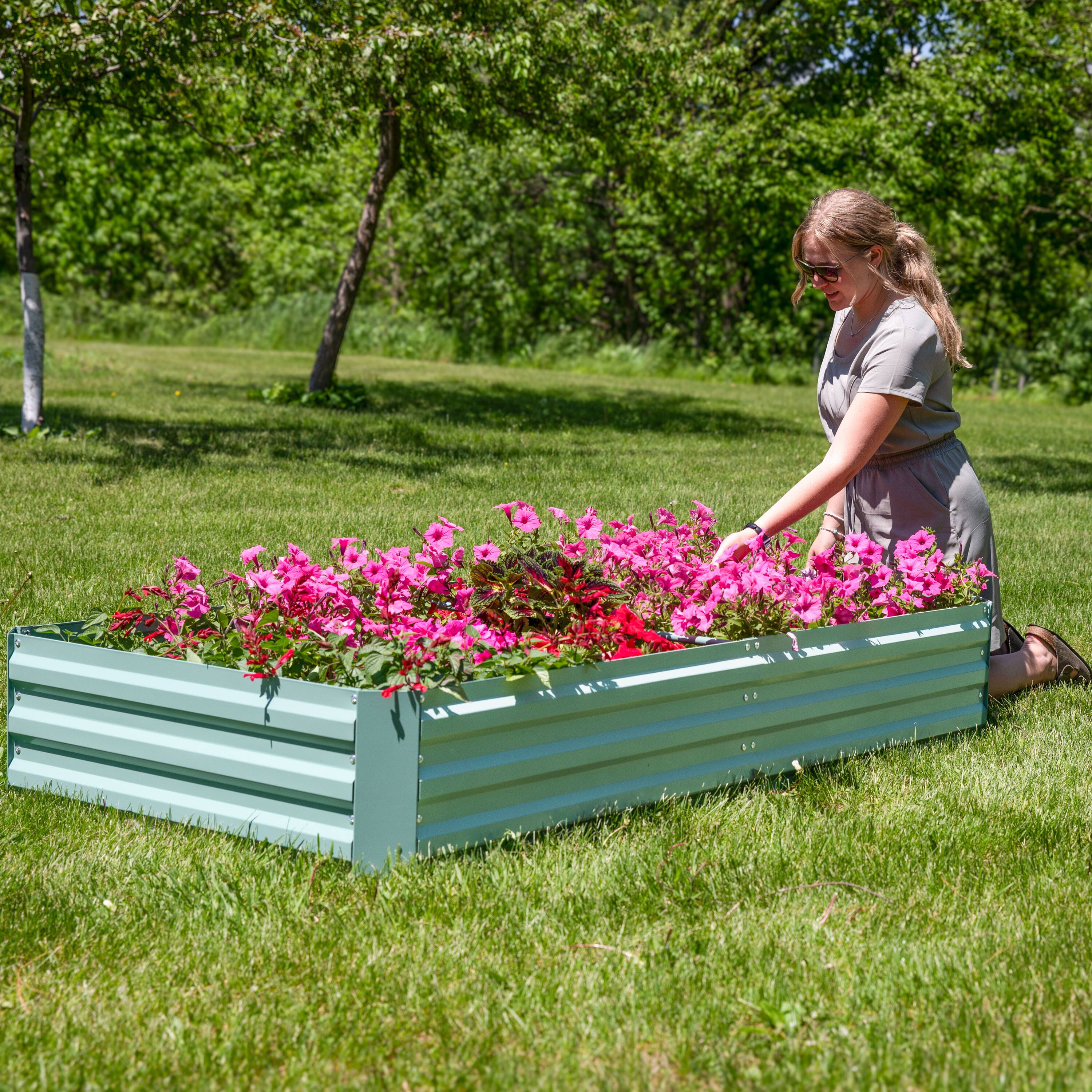 Alt View 4. Sunnydaze - Galvanized Steel Rectangle Raised Garden Bed - 3' x 6' - Green.