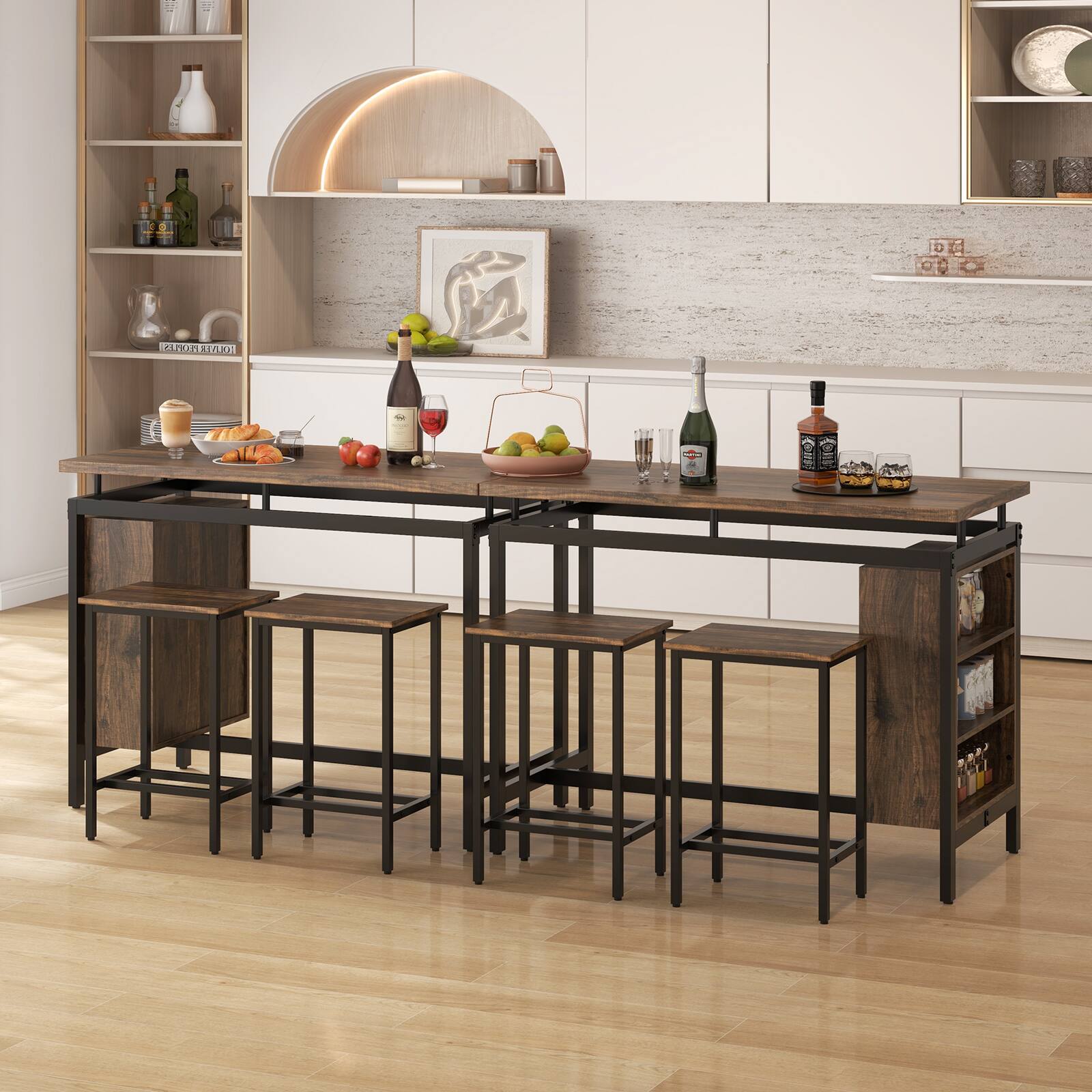 Alt View 2. SlickBlue - 3-Piece Kitchen Dining Set with Storage Shelves and Sturdy Metal Frame - Brown, Black.