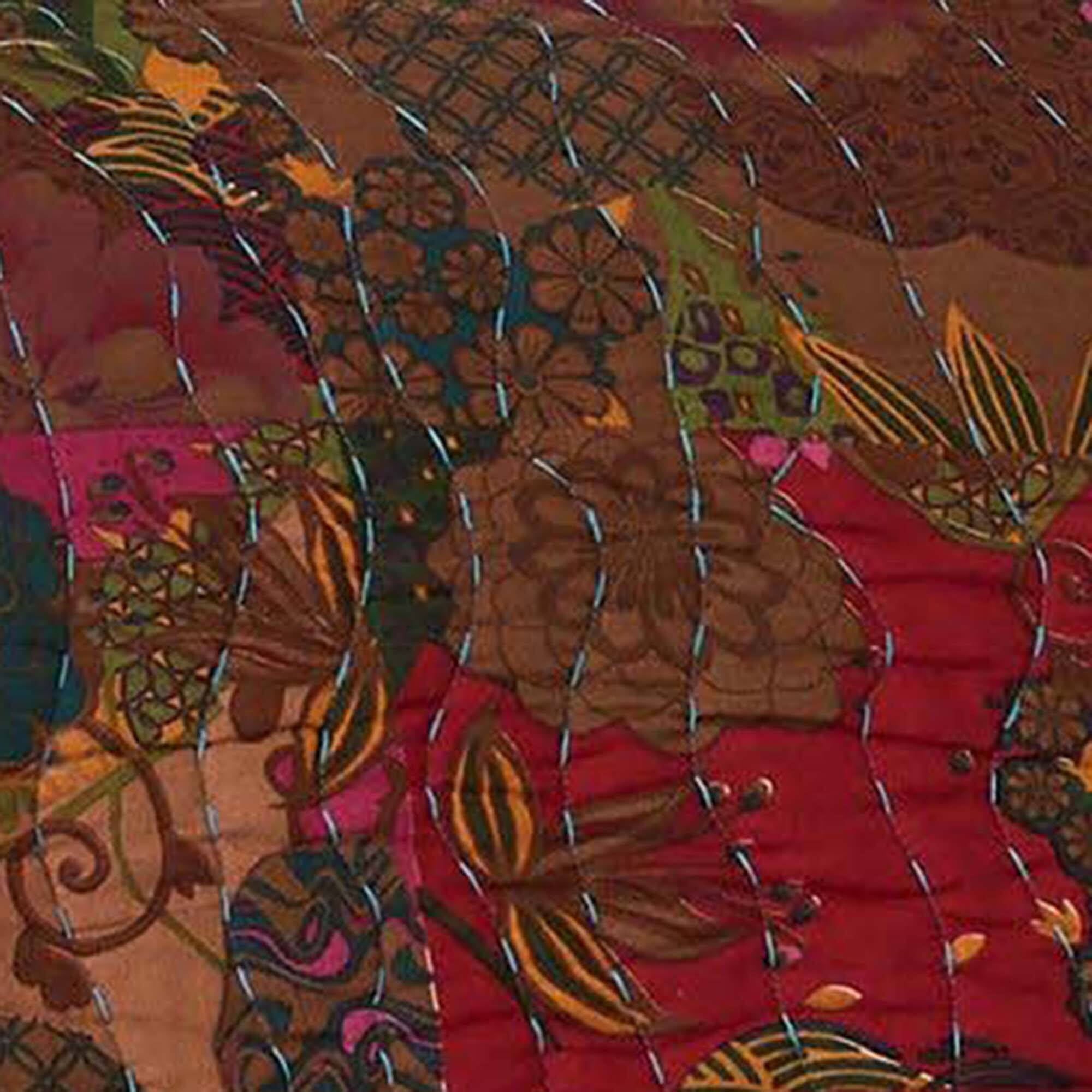 Alt View 4. Greenland Home Fashions - Greenland Home Fashions Jewel Cotton Kantha Quilted Bedspread Set 3-Piece King/California King Red - Multicolor.