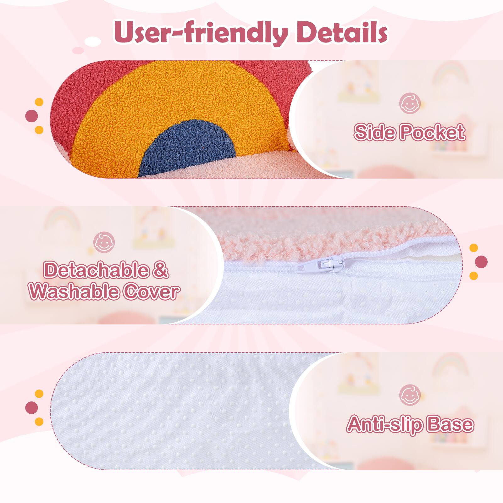 User-friendly Details

- Side Pocket
- Detachable & Washable Cover
- Anti-slip Base