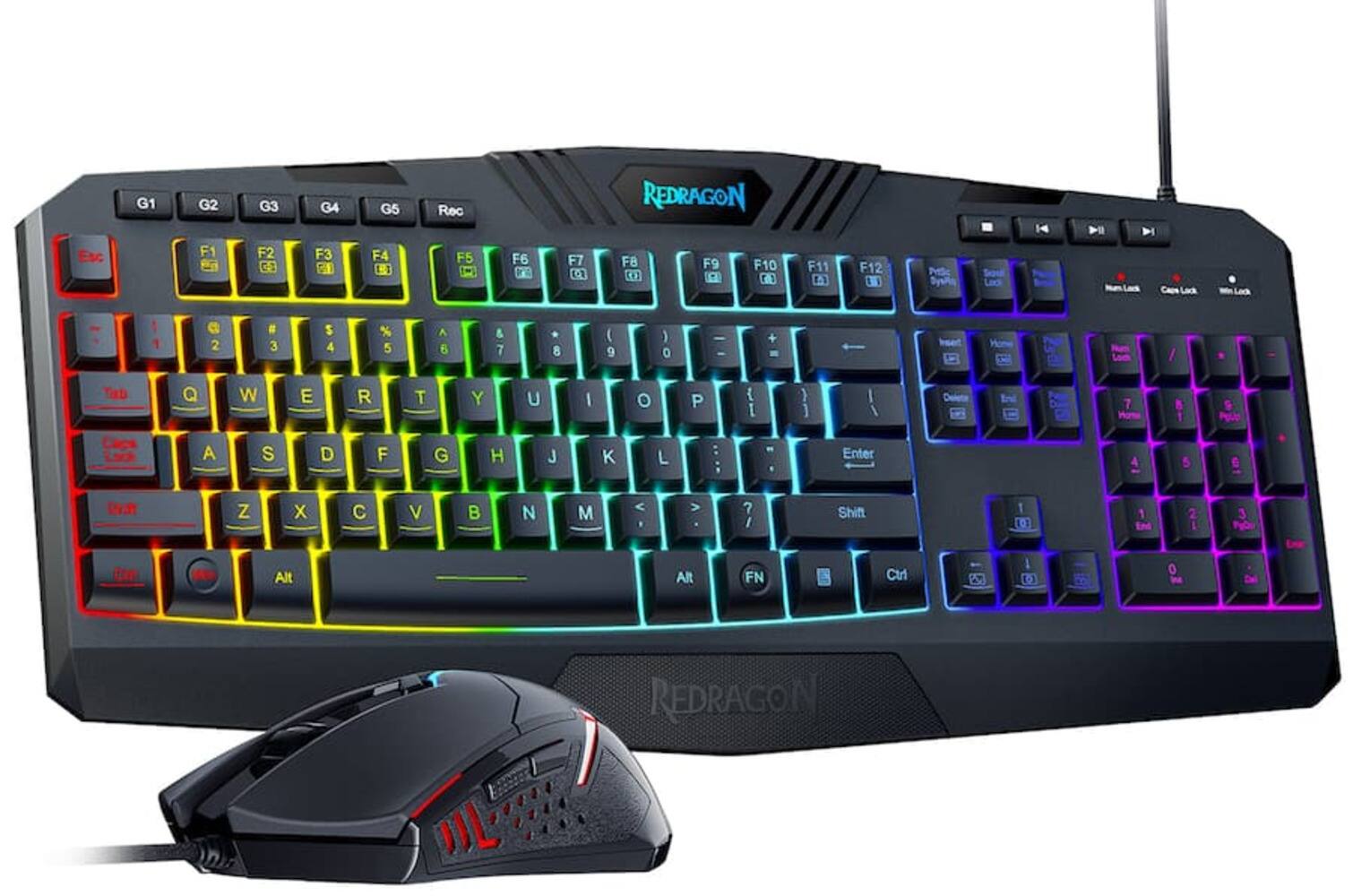 REDRAGON - S101-4 Programmable Gaming Keyboard and Mouse Combo Set, 104 Macro Keys, RGB Backlit, US Layout & 7200 DPI - Black