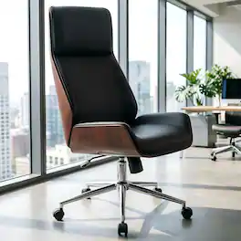 KERDOM - Walnut Luxury Big Tall Executive Chair, Home Office Premium High Back Manager Boss Chair, Tilt Swivel Armless Stylish - Black