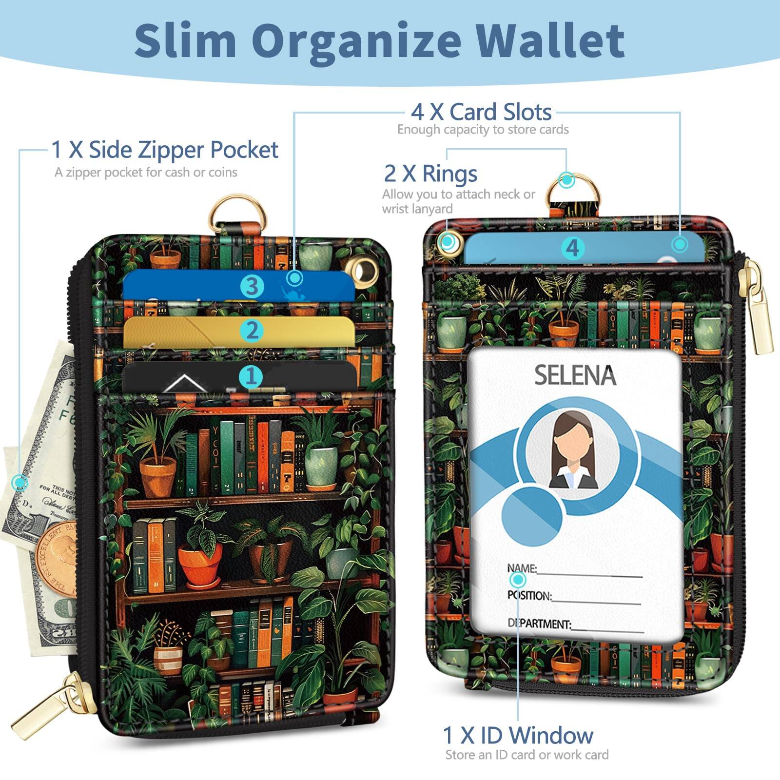 Alt View 1. Jadie Link - Lanyard Wallet Badge Holder Bookshelf Rfid Small Keychain Women Wristlet Cute Zipper Credit Card Phone Wrist Neck Strap - Solid-caramel.