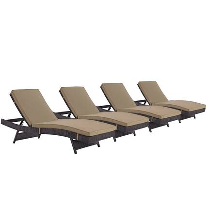 Front. Modway - Convene Outdoor Patio Chaise Set of 4 - Reclining Synthetic Rattan Chaise - Espresso Mocha.