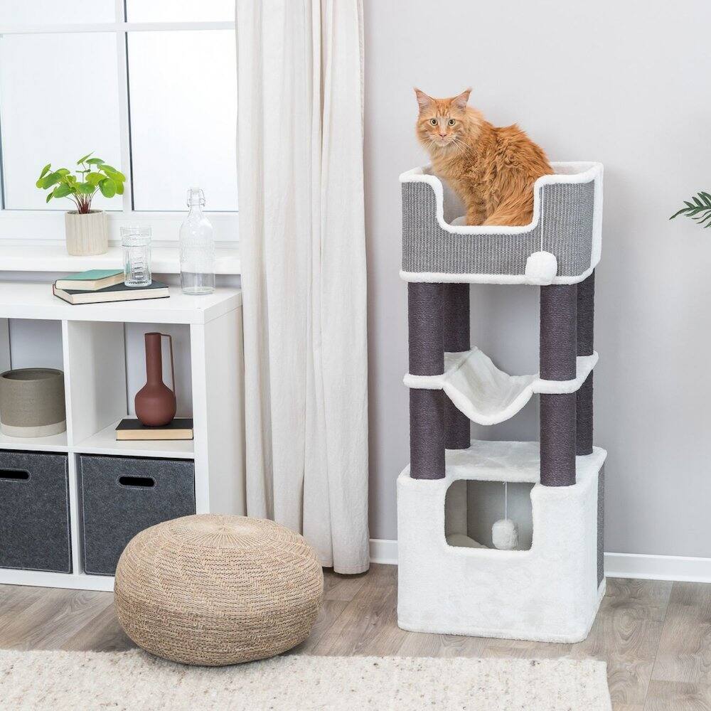 Left. TRIXIE - Lucano Multi-Level Cat Tree with Sisal Scratching Posts - Gray.