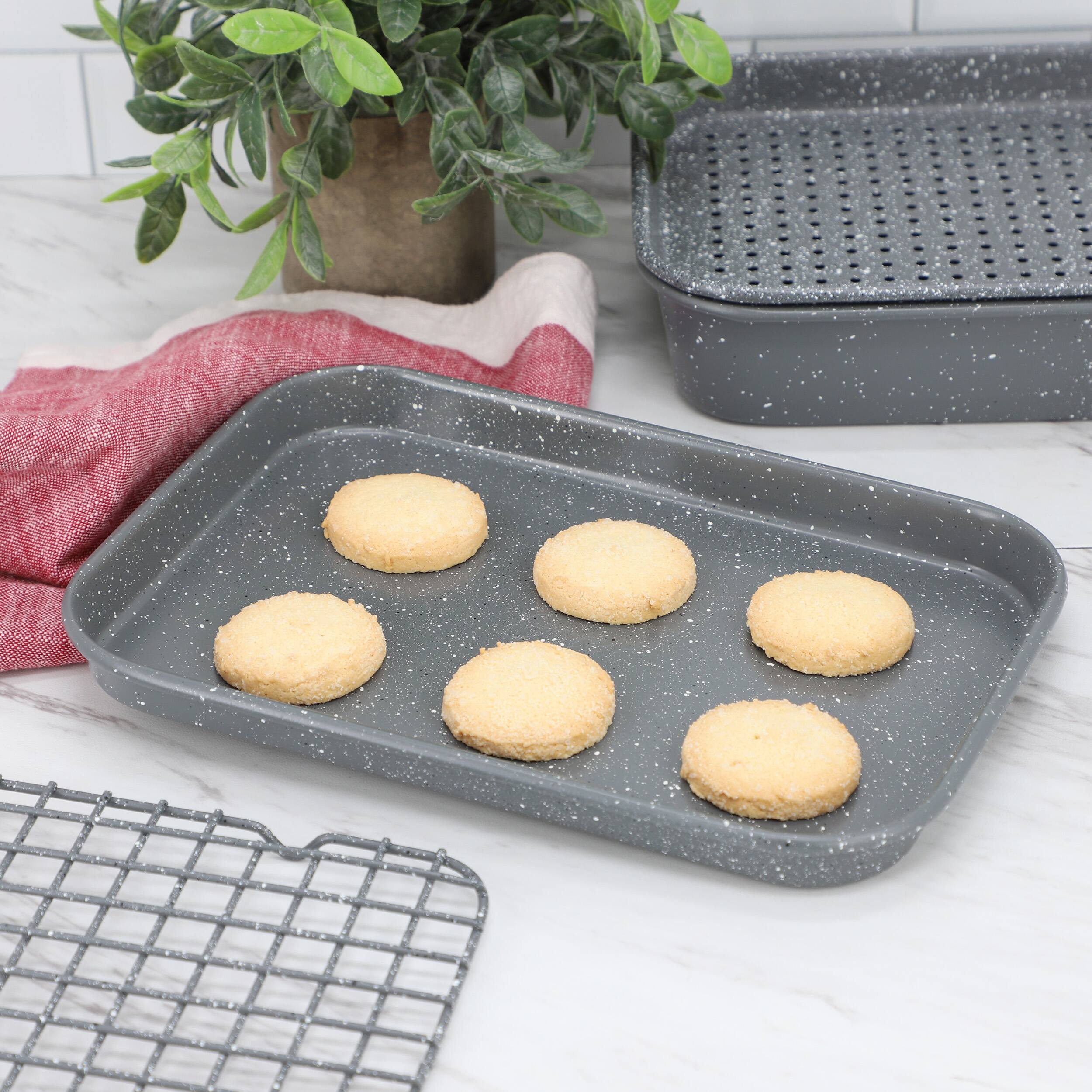 Alt View 6. Oster - Oster Greystone 4 Piece Nonstick Carbon Steel Toaster Oven Bakeware Set in Speckled Grey - Speckled Gray.