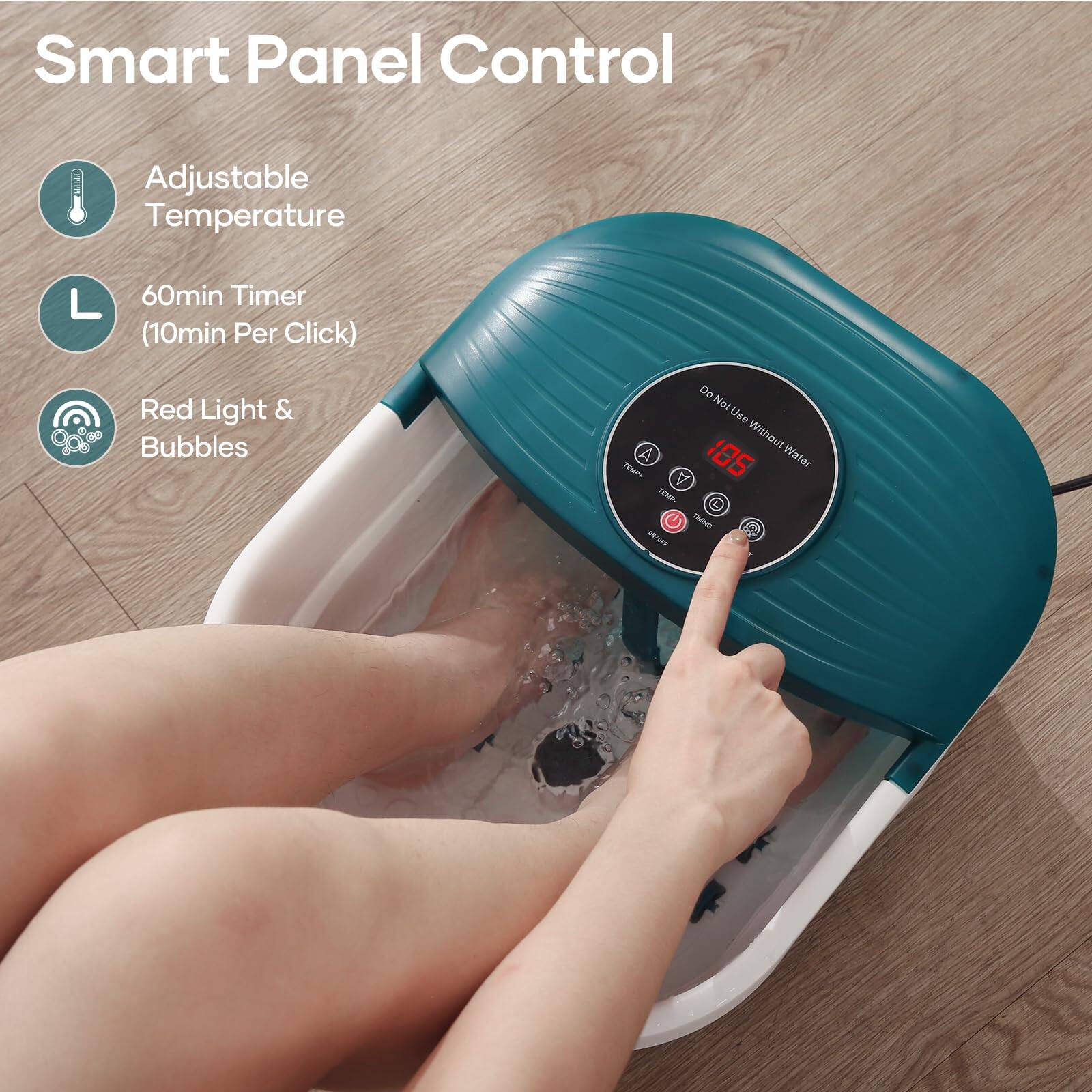 Smart Panel Control

- Adjustable Temperature
- 60min Timer (10min Per Click)
- Red Light & Bubbles

Do Not Use Without Water