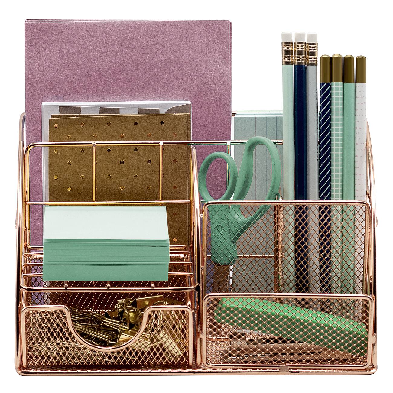 Alt View 2. Sorbus - Sorbus Desk Organizer, All-in-One Stylish Mesh Desktop Caddy Includes Pen/Pencil Holder, Mail Organizer - Copper.