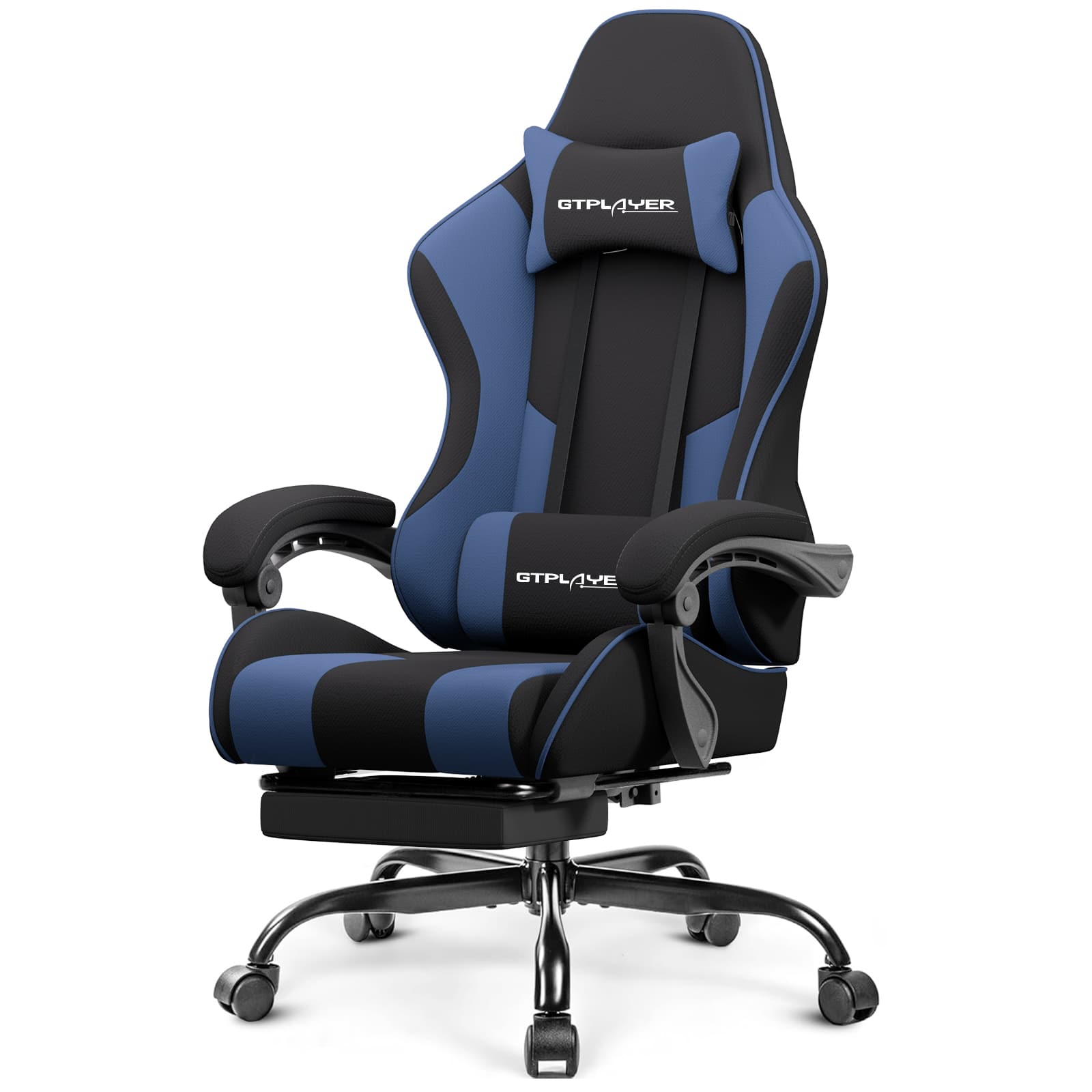GTPlayer - Gaming Chair Breathable Fabric Computer Chair with Footrest and Lumbar Support - Blue