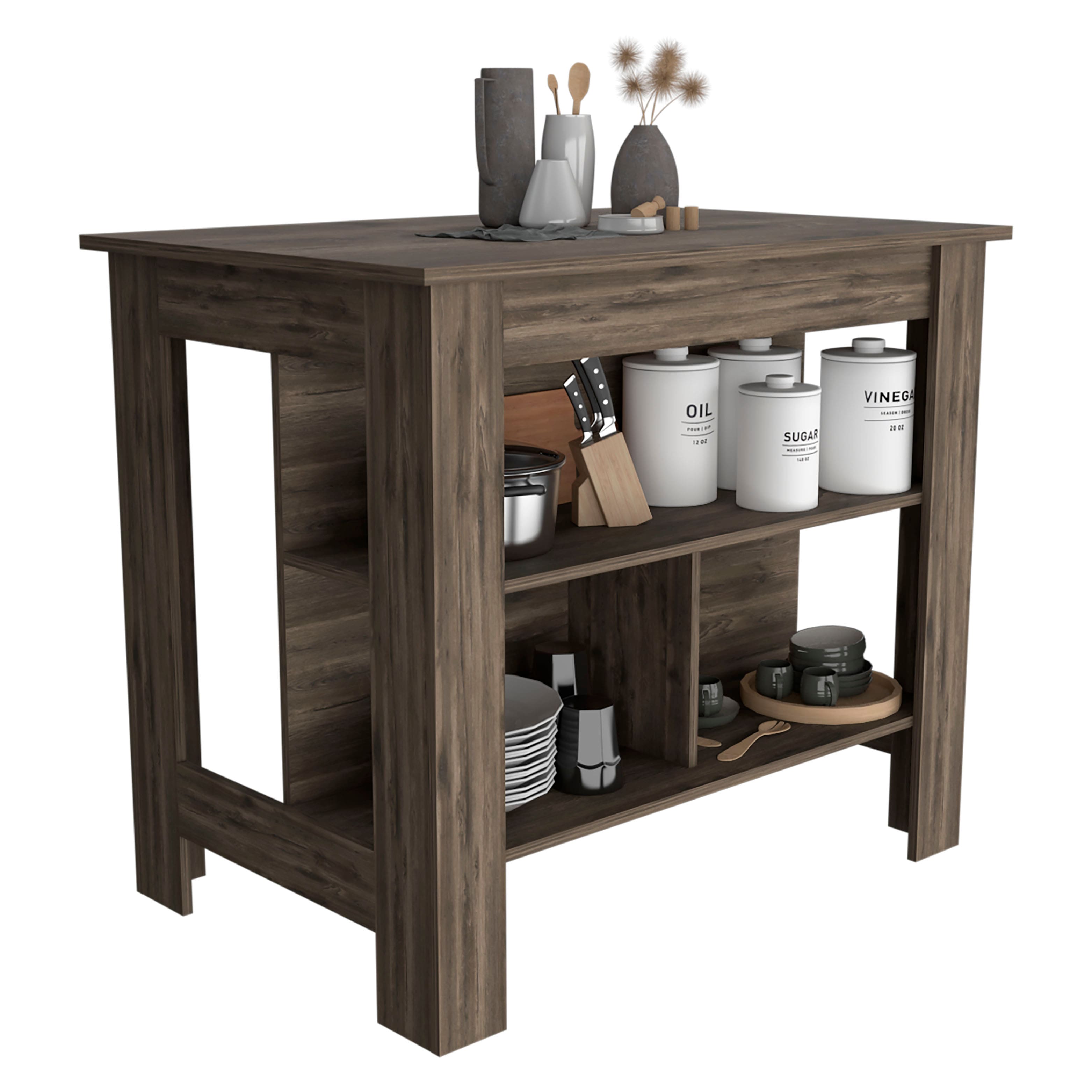 TuHome - Cala Kitchen Island with Four Legs and Three Storage Shelves - Dark Brown price history on PriceWatchPro
