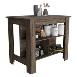 TuHome - Cala Kitchen Island with Four Legs and Three Storage Shelves - Dark Brown