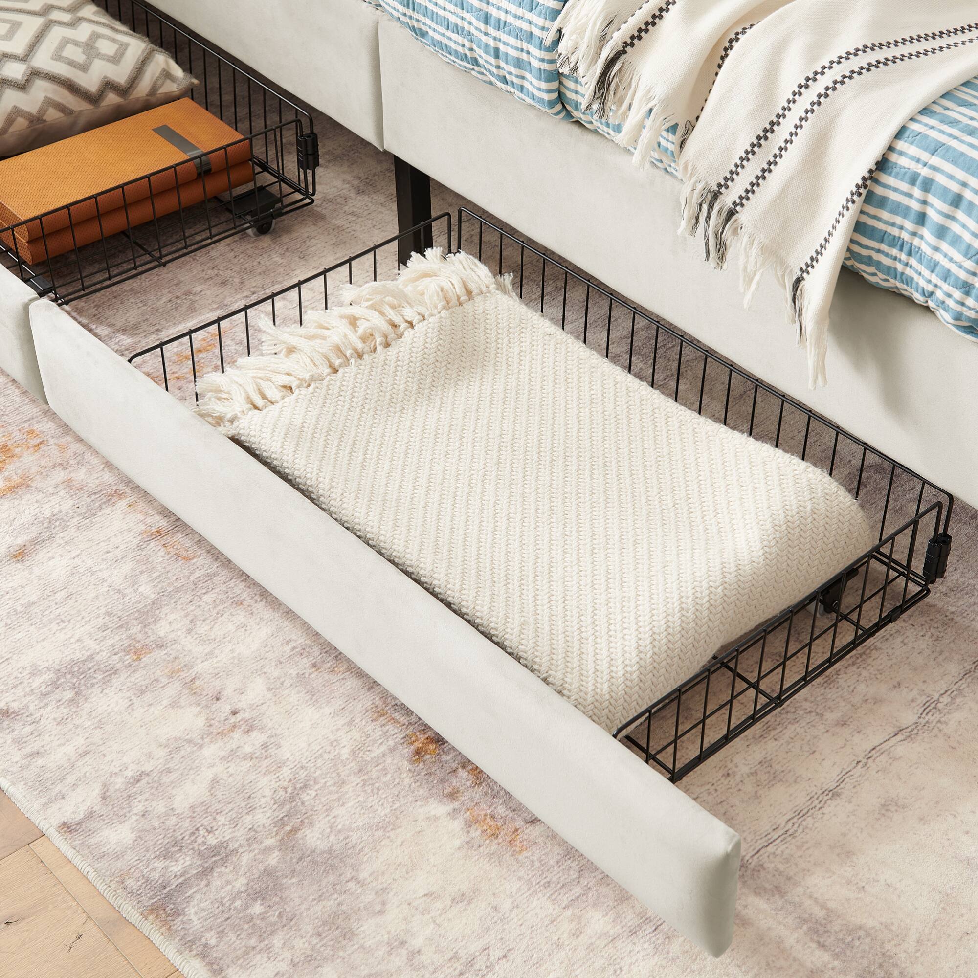 Alt View 4. GOODSILO - Twin Size Upholstered Platform Sofa Bed Frame with Dual Storage Drawers for Space Saving Solutions - Beige.