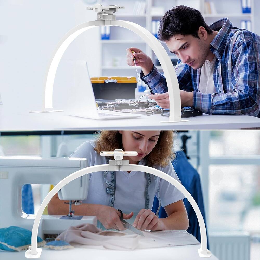 Alt View 1. MOSZAR LLC - 22" Foldable Half Moon LED Nail Desk Light with Phone Stand & Wire Controller (White).