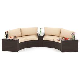 Gymax - Set Of 5 Patio Furniture Set w/Tempered Glass Top Side Tables Back & Seat Cushions - Brown