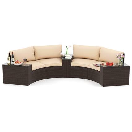 Front. Gymax - Gymax Set Of 5 Patio Furniture Set w/Tempered Glass Top Side Tables Back & Seat Cushions - Brown.