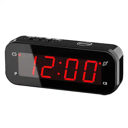 Front. Dazzed Corner - Digital Alarm Clock Battery Operated,12/24Hr,Cordless - Black.