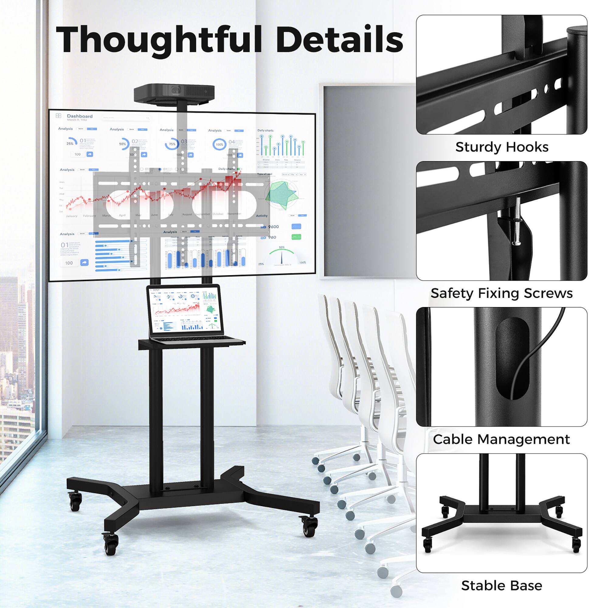 Thoughtful Details

- Sturdy Hooks
- Safety Fixing Screws
- Cable Management
- Stable Base