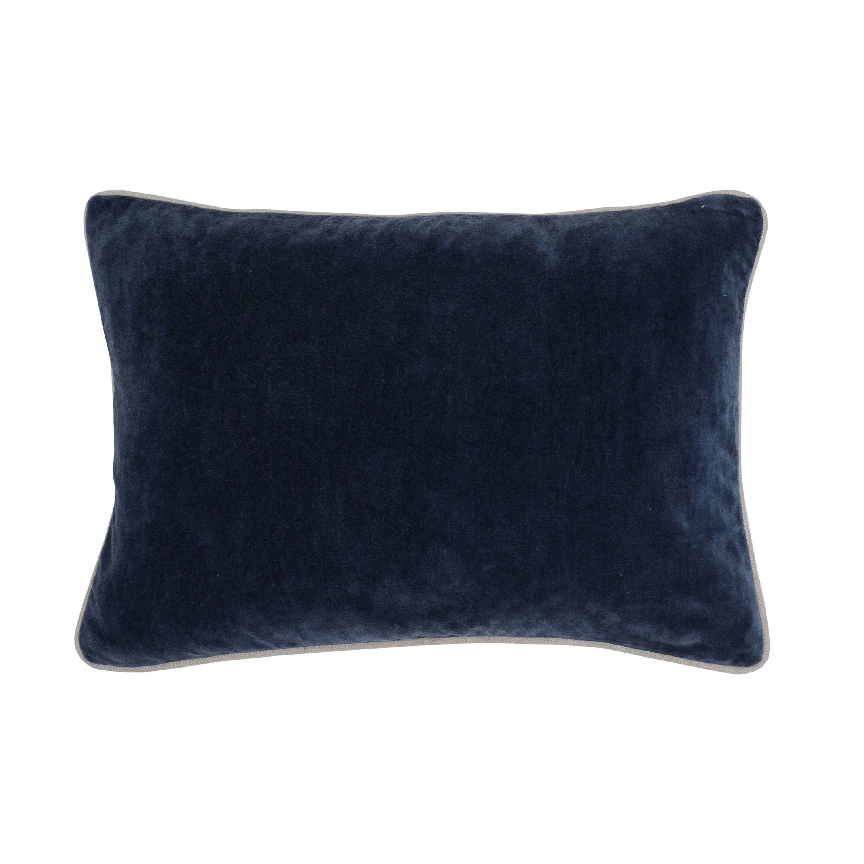 Front. Manhattan Lane - Rectangular Fabric Throw Pillow with Solid Color and Piped Edges - Blue.