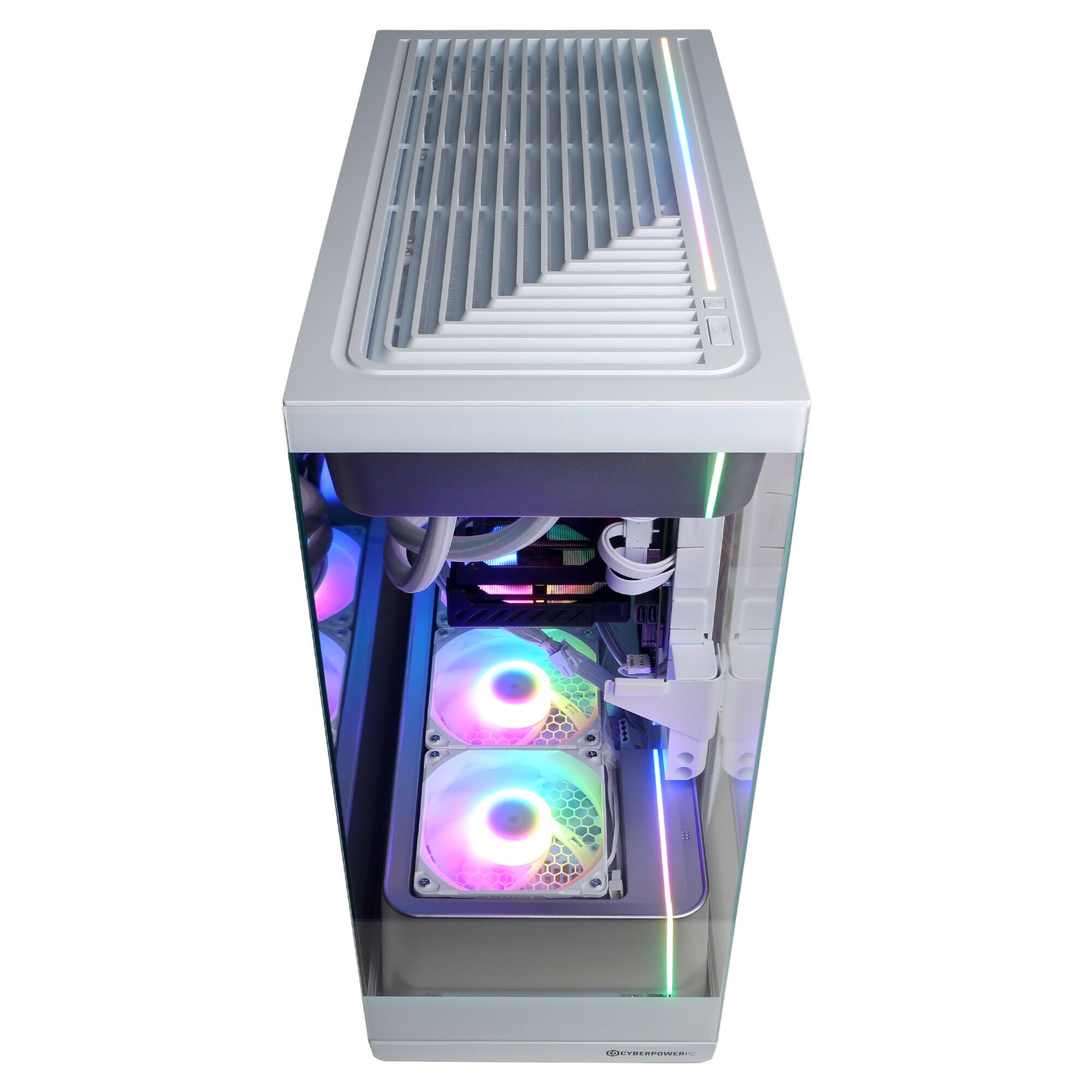 Alt View 2. CyberPowerPC - Gaming Desktop - AMD Ryzen 7 9850X3D - AMD Radeon RX 9060 XT 16GB - 32GB DDR5 - 1TB PCIe 4.0 SSD - White.