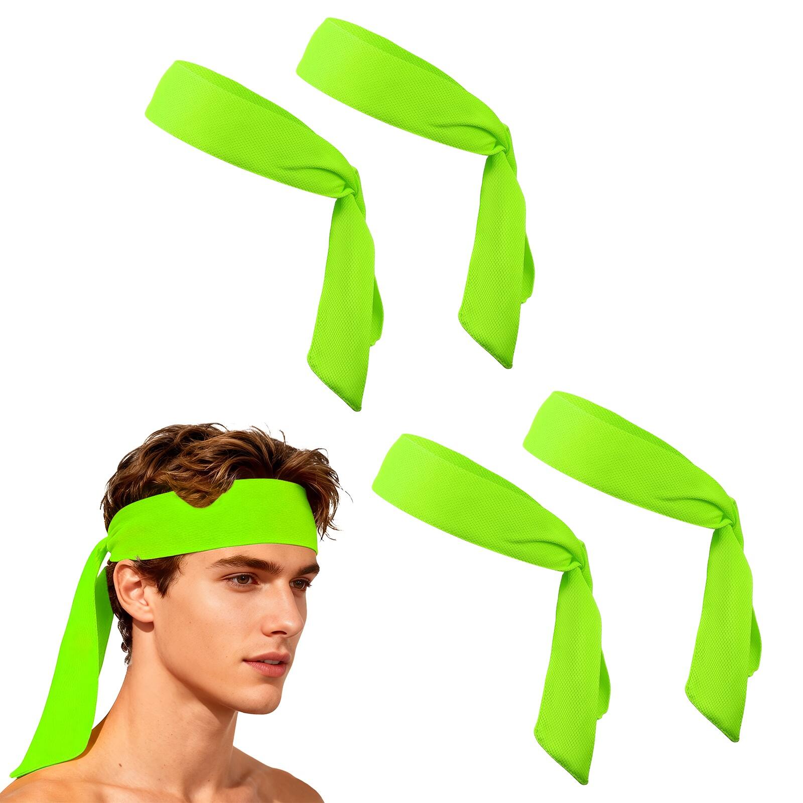 Unique Bargains - Tie Sweatband Headband, Adjustable Non-Slip Moisture Wicking Athletic Headband, 4pcs - For Tennis/Karate/Workout/Yoga - Fluorescent Green price history on PriceWatchPro