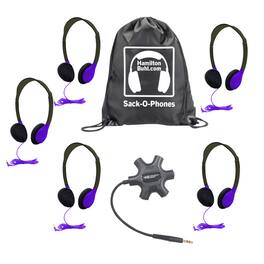 HamiltonBuhl - Galaxy Econo-Line of Sack-O-Phones with 5 Purple Personal-Sized Headphones, Starfish Jackbox and Carry Bag