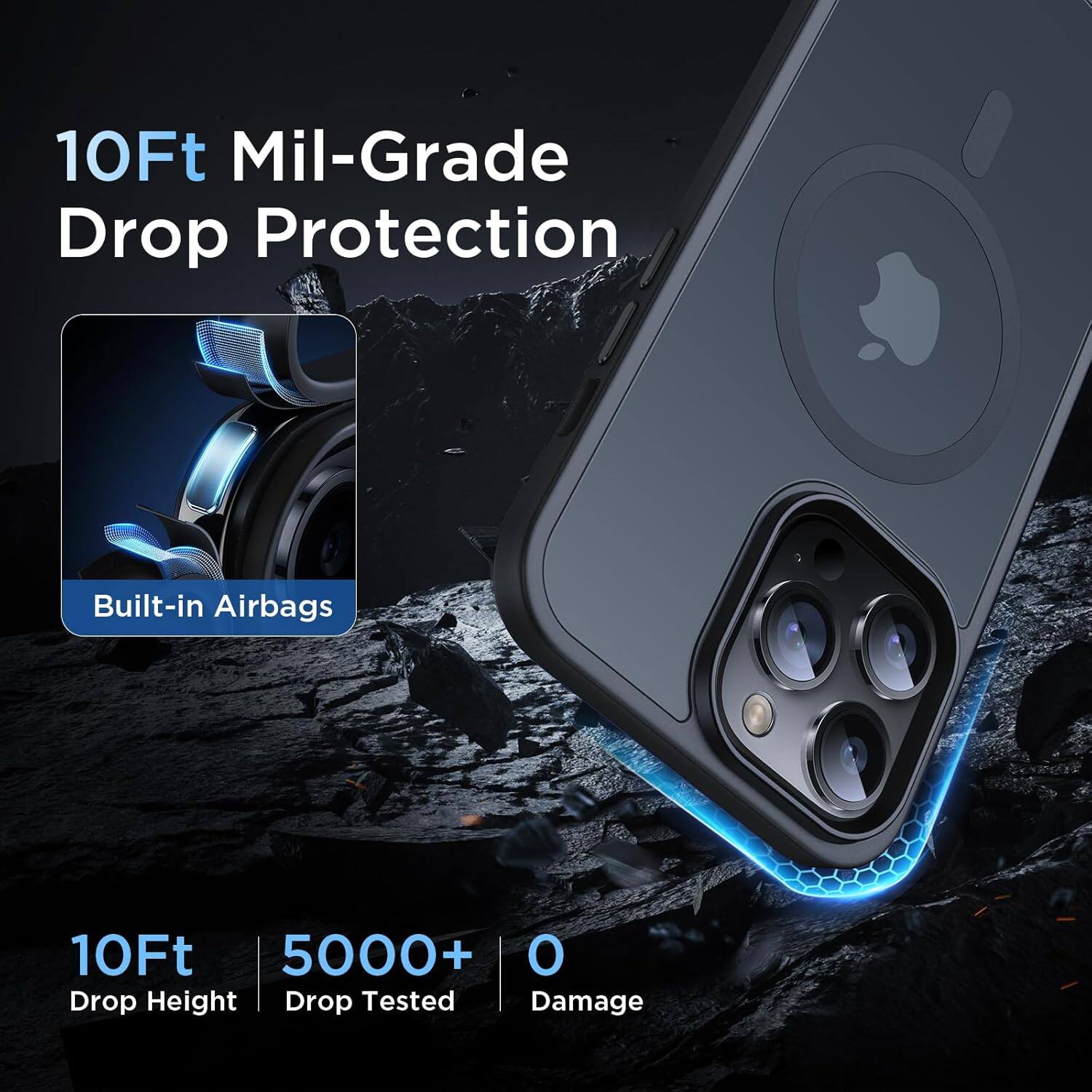 10Ft Mil-Grade Drop Protection, Built-in Airbags, 10Ft Drop Height, 5000+ Drop Tested, 0 Damage