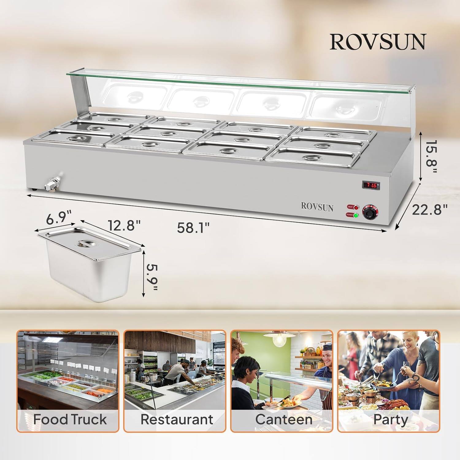 ROVSUN  
15.8" x 6.9" x 12.8" x 58.1"  
ROVSUN  
22.8" x 5.9"  

Food Truck  
Restaurant  
Canteen  
Party