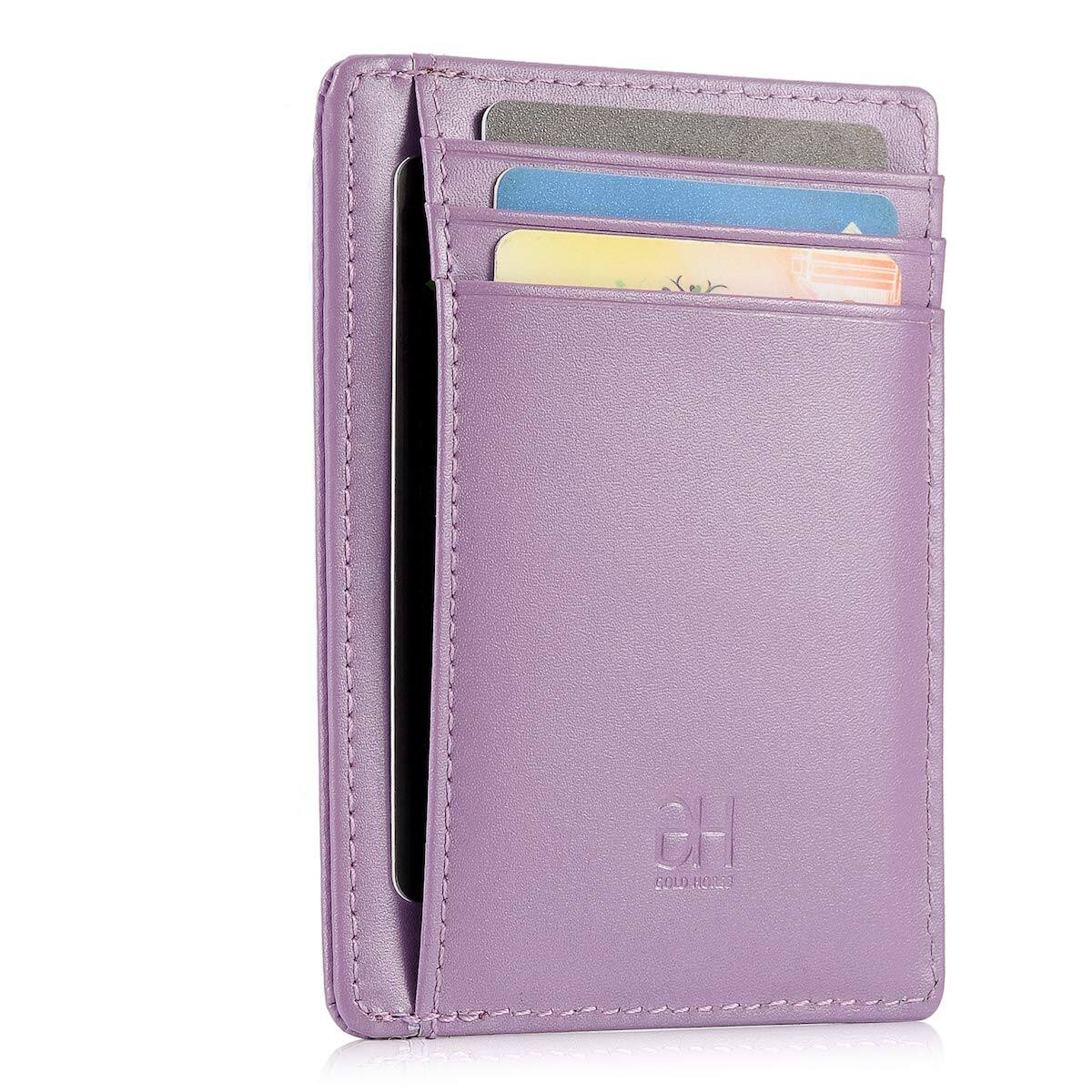 Jadie Link - Slim Rfid Blocking Card Holder Minimalist Leather Front Pocket Wallet Women SLIM FEMALE WALLET ultra thin female wallet - Light Purple