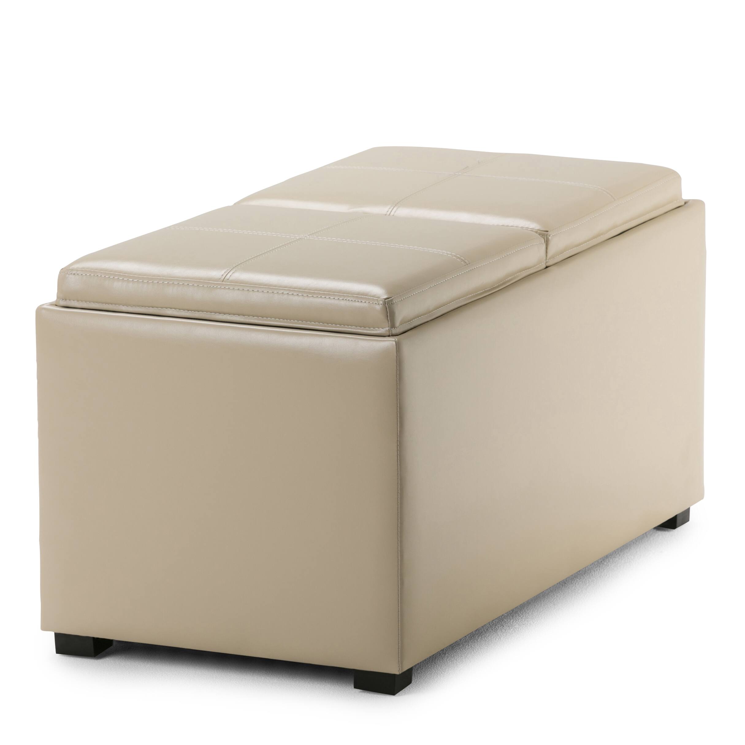 Alt View 5. Simpli Home - Avalon 35 inch Wide Contemporary Rectangle 5 Pc Storage Ottoman in Satin Cream Vegan Faux Leather, Assembled - Satin Cream.
