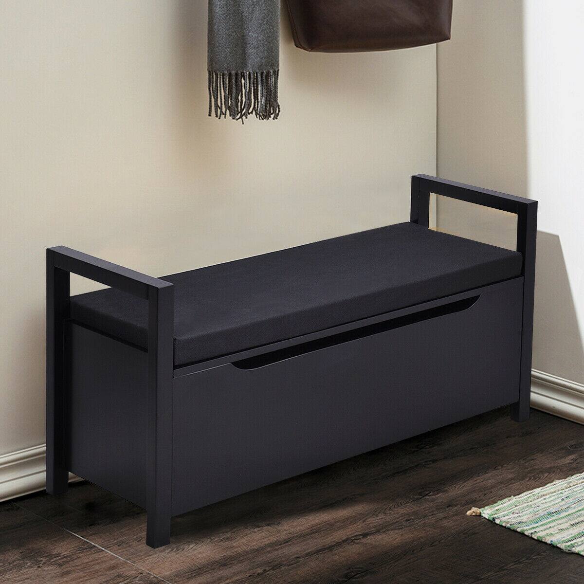 Alt View 7. Ecooso - 34.5 x 15.5 x 19.5 Inch Shoe Storage Bench with Cushion Seat - Black.