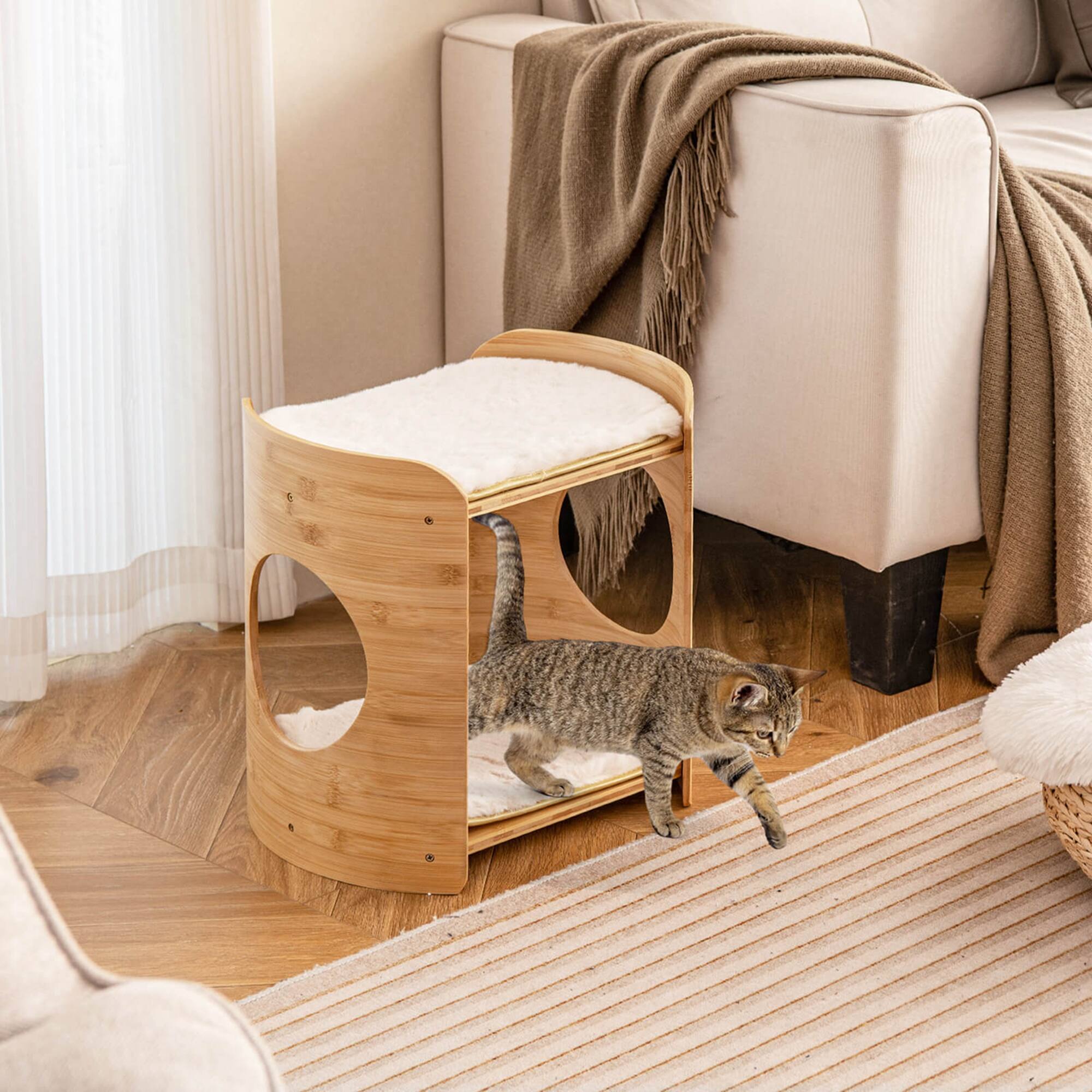 Alt View 3. Costway - Costway 2-tier Cat Tower for Indoor Cats with Double Beds Removable & Washable Cushions.