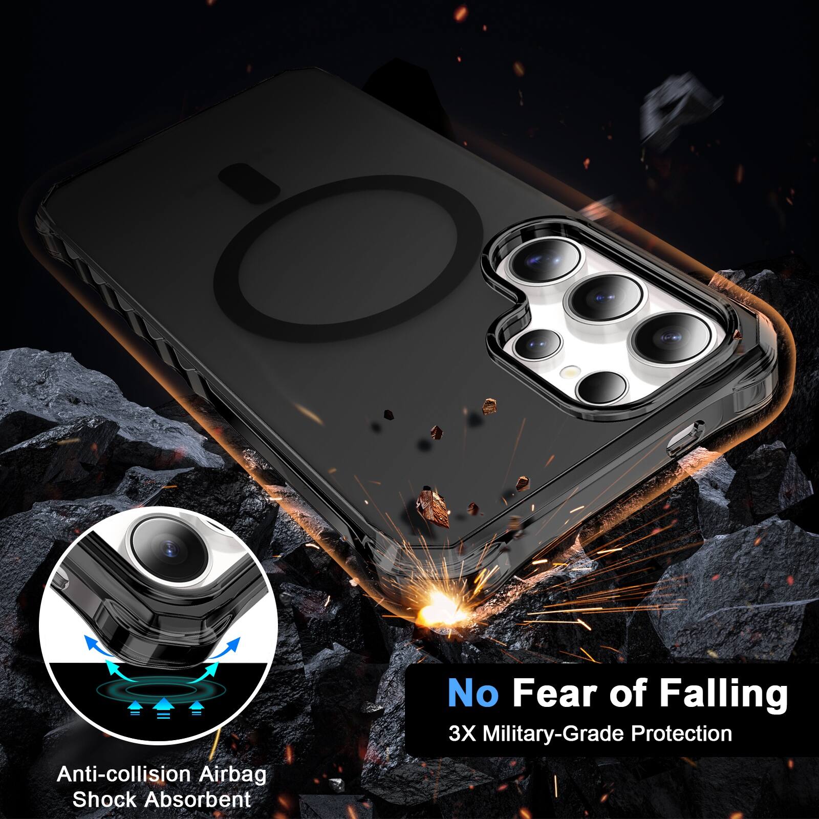 Anti-collision Airbag Shock Absorbent  
No Fear of Falling  
3X Military-Grade Protection
