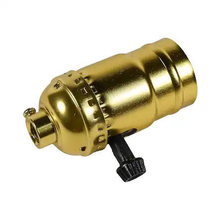 Front. HQRP - 3-Way Lamp Socket E26 Light Bulb Holder with Switch Knob, Low Medium High Off, 1/8 IP Thread, UL Listed - Gold.