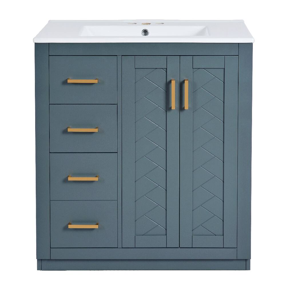 Alt View 9. Loheer - Loheer 30 Inch Bathroom Vanity with Sink Blue Freestanding Solid Wood Frame Cabinet - Blue.