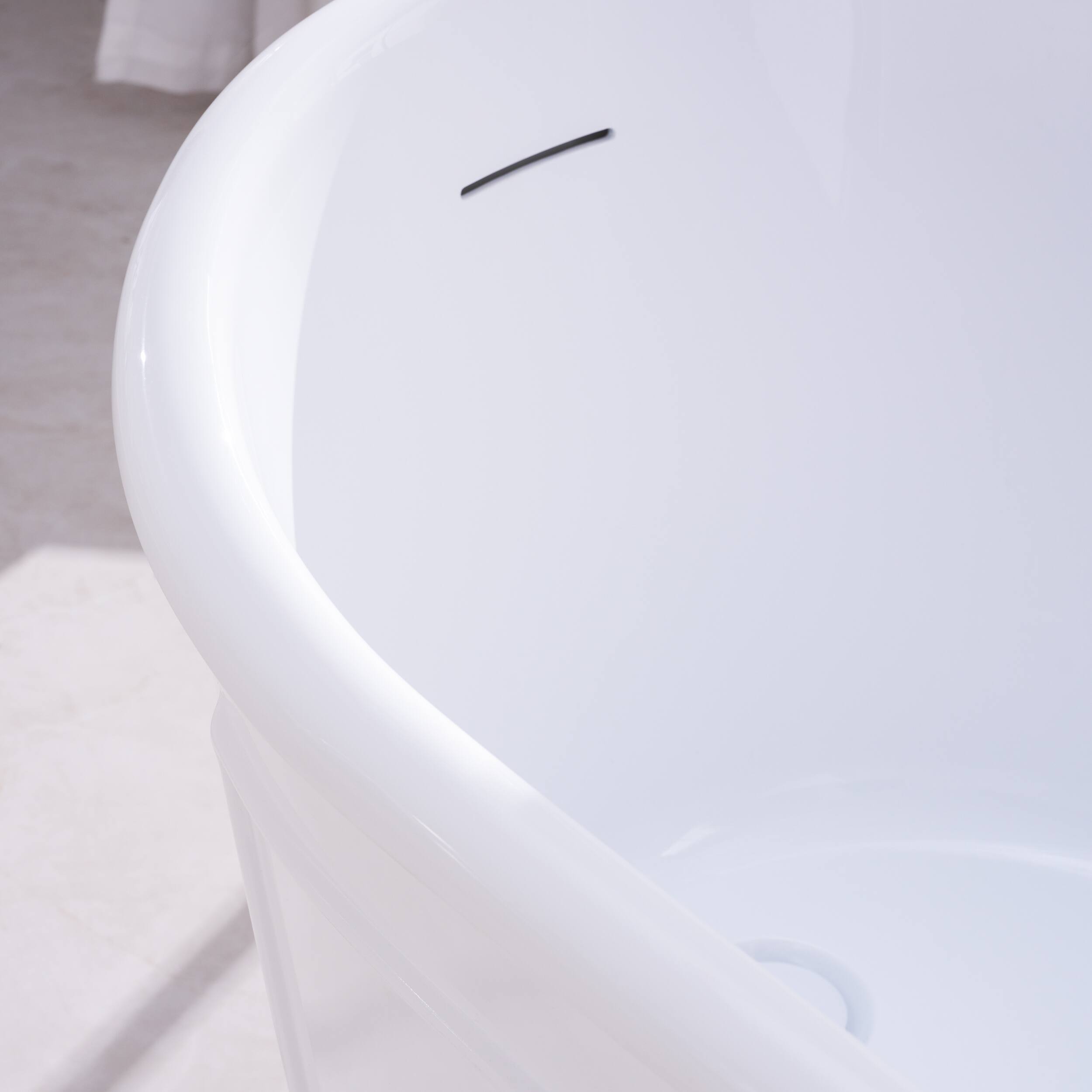 Alt View 3. WELLFOR - Vogue 66 in. x 30 in. Acrylic Oval Freestanding Soaking Bathtub with Drain and Overflow - White.